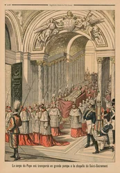 Het lichaam van paus Leo XIII wordt met grote pracht naar de Kapel van het Heilig Sacrament gedragen, achterpagina illustratie uit 